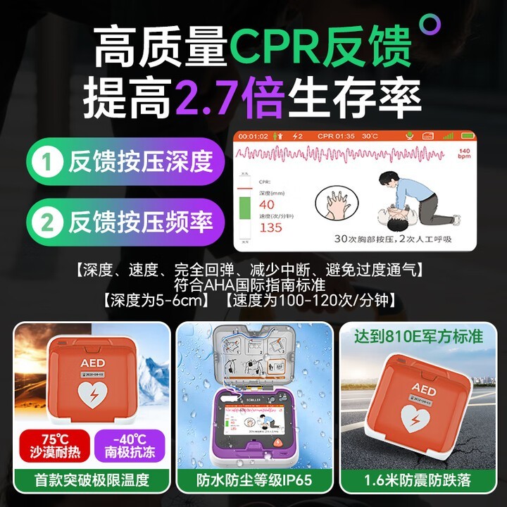 席勒 AED-N3半自动体外除颤器便携式除颤仪家用医用车载急救7英寸彩屏 详情图 10